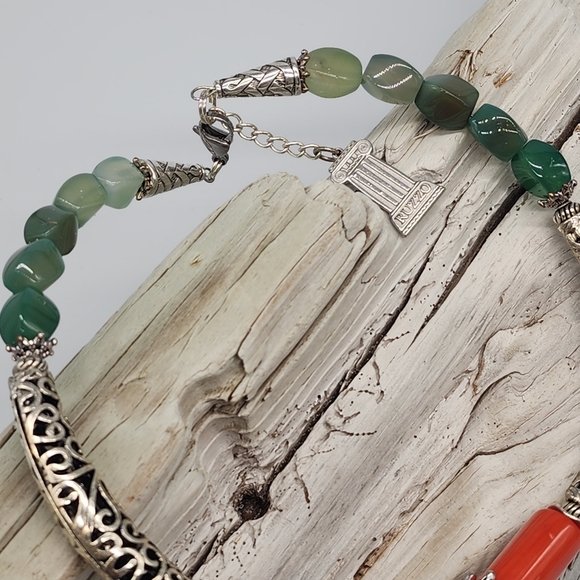 Designer Silver Necklace Natural Malaysia Green Jade Pendant  Designer Silver Necklace Natural Malaysia Green Jade Pendant Red Coral